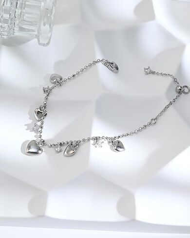 Silver Heart Charm Bracelet Adjustable Chain with Dainty Cubic Zirconia Charm Valentine’s Day Gifts for Girlfriend in Saudi Arabia