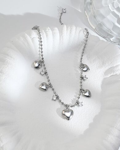 Silver Heart Charm Bracelet Adjustable Chain with Dainty Cubic Zirconia Charm Valentine’s Day Gifts for Girlfriend in Saudi Arabia