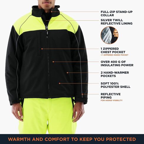 RefrigiWear Black/Lime Hivis Insulated Work Jacket for Men, -20°F (-29°C), Large in Saudi Arabia