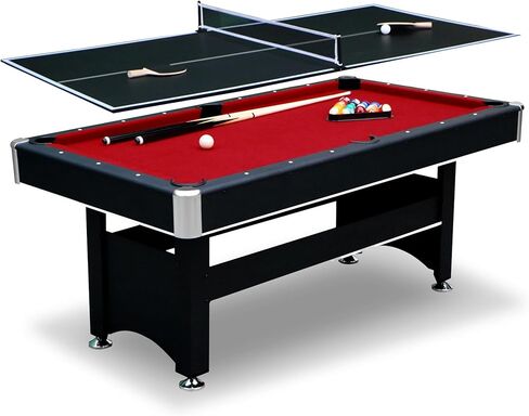 Hathaway Spartan 6 Ft Pool Table, with Ping Pong Multi Game Combo Tables for Family Recreation Game Rooms - Includes Billiard Balls, Cues, Paddles, Brush & More in Kuwait