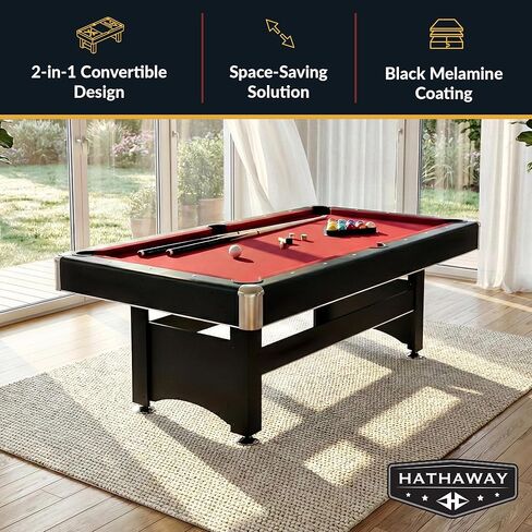 Hathaway Spartan 6 Ft Pool Table, with Ping Pong Multi Game Combo Tables for Family Recreation Game Rooms - Includes Billiard Balls, Cues, Paddles, Brush & More in Kuwait