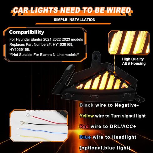 LED Front Bumper Fog Light Compatible with Hyundai Elantra 2021~2023 (Not fit N-line) DRL Indicator Light White Daytime Running Light | Amber Turn signal lamp, Replaces# HY1038168, HY1039168 in Kuwait