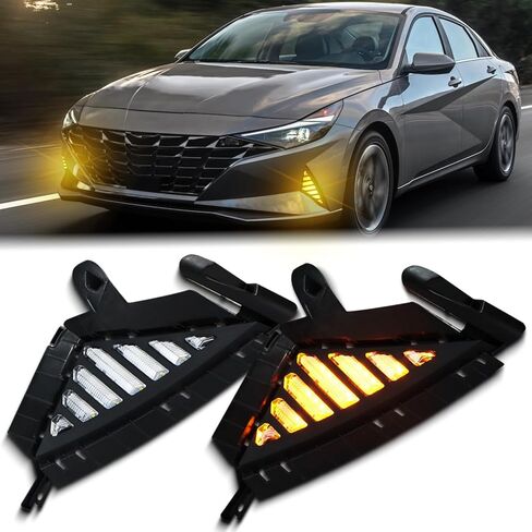 LED Front Bumper Fog Light Compatible with Hyundai Elantra 2021~2023 (Not fit N-line) DRL Indicator Light White Daytime Running Light | Amber Turn signal lamp, Replaces# HY1038168, HY1039168 in Kuwait