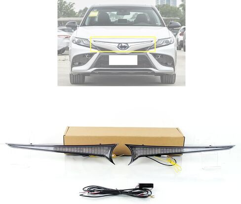 مصابيح LED للشبكة الأمامية المركزية مصابيح غطاء محرك السيارة مناسبة لـ 2018-2023 Toyota Camry SE XSE TRD ضوء الضباب الأبيض DRL والعنبر ضوء إشارة الانعطاف المتسلسل، سهل التركيب in Kuwait