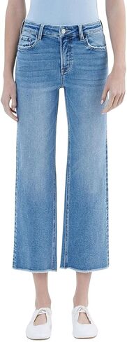 بنطال جينز نسائي عالي الارتفاع بحاشية خام ونحيف وواسع الساق in Kuwait