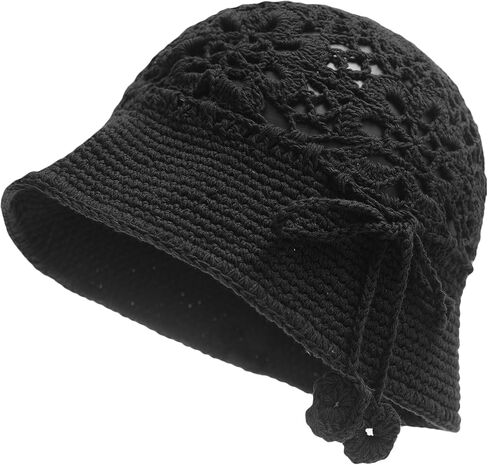 ZLYC Women Cotton Bucket Hat Handmade Crochet Knit Floral Summer Bucket Hats in Kuwait