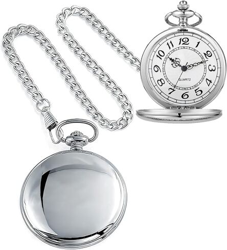 Smooth Pocket Watch Alloy Steel Quartz Roman Numerals with 37cm Chain for Father's Day Xmas Best Gifts in Kuwait