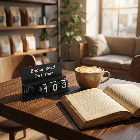 عداد قراءة الكتب - متتبع هدف القراءة بسعة الكتاب، ديكور رف الكتب القديم للقراء، دودة الكتب وهدية لمحبي المكتبة (أسود) in Kuwait