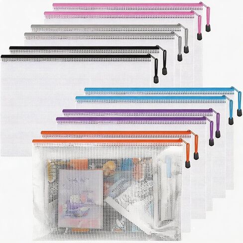 Mesh Zipper Pouch,Waterproof Zipper Bags,18pcs Document Folders,for Puzzle Board Game Storage,for School Office Supplies. in Kuwait