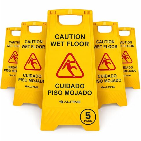 Alpine Wet Floor Signs 3 Pack - 24 Inch Caution Wet Floor Sign, High Visibility Yellow Slippery When Wet Sign - Bilingual Safety Warning Sign to Easily Avoid Slippery Accidents in High Traffic Areas in Kuwait