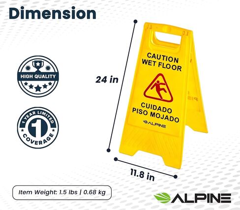 Alpine Wet Floor Signs 3 Pack - 24 Inch Caution Wet Floor Sign, High Visibility Yellow Slippery When Wet Sign - Bilingual Safety Warning Sign to Easily Avoid Slippery Accidents in High Traffic Areas in Kuwait