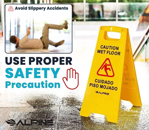 Alpine Wet Floor Signs 3 Pack - 24 Inch Caution Wet Floor Sign, High Visibility Yellow Slippery When Wet Sign - Bilingual Safety Warning Sign to Easily Avoid Slippery Accidents in High Traffic Areas in Kuwait