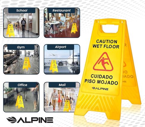 Alpine Wet Floor Signs 3 Pack - 24 Inch Caution Wet Floor Sign, High Visibility Yellow Slippery When Wet Sign - Bilingual Safety Warning Sign to Easily Avoid Slippery Accidents in High Traffic Areas in Kuwait