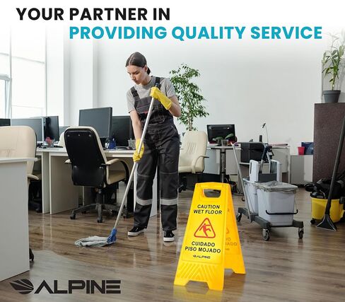 Alpine Wet Floor Signs 3 Pack - 24 Inch Caution Wet Floor Sign, High Visibility Yellow Slippery When Wet Sign - Bilingual Safety Warning Sign to Easily Avoid Slippery Accidents in High Traffic Areas in Kuwait