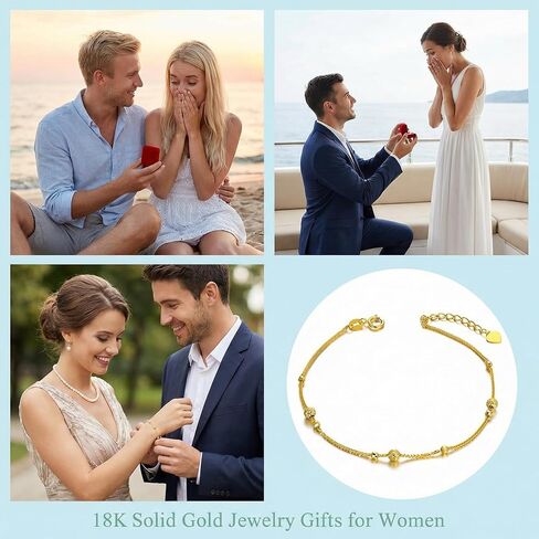 أساور من الذهب الصلب 18 قيراط للنساء، أساور من سلسلة خرز أنيق، 16.5 سم + 1 بوصة in Kuwait