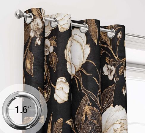 ستائر تعتيم زهور ذهبية سوداء لغرفة النوم، ستائر نافذة بوهو داكنة على شكل أوراق زهور داكنة نباتية، ستائر جروميت فريدة من نوعها باللون الذهبي الوردي العتيقة لغرفة المعيشة، عرض 52 × 84 ارتفاعًا، لوحتان in Kuwait