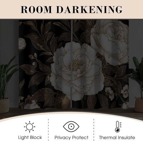 ستائر تعتيم زهور ذهبية سوداء لغرفة النوم، ستائر نافذة بوهو داكنة على شكل أوراق زهور داكنة نباتية، ستائر جروميت فريدة من نوعها باللون الذهبي الوردي العتيقة لغرفة المعيشة، عرض 52 × 84 ارتفاعًا، لوحتان in Kuwait