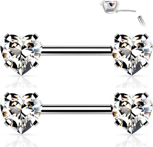2PCS 316L Surgical Steel 14G Nipple Barbells Threadless Push In Prong Set Heart CZ Nipple Rings Bars Nipplerings Piercing Women 12mm 1/2 Inch in Kuwait