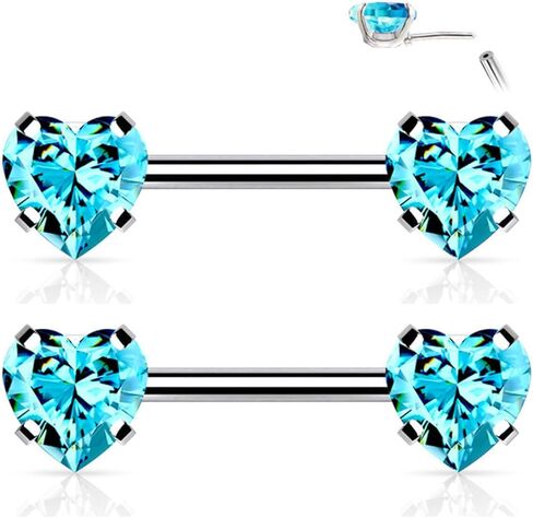 2PCS 316L Surgical Steel 14G Nipple Barbells Threadless Push In Prong Set Heart CZ Nipple Rings Bars Nipplerings Piercing Women 12mm 1/2 Inch in Saudi Arabia