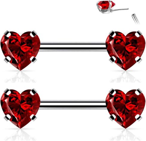 2PCS 316L Surgical Steel 14G Nipple Barbells Threadless Push In Prong Set Heart CZ Nipple Rings Bars Nipplerings Piercing Women 12mm 1/2 Inch in Saudi Arabia