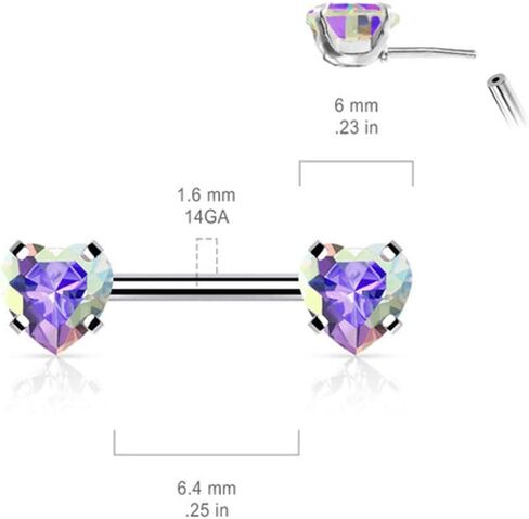 2PCS 316L Surgical Steel 14G Nipple Barbells Threadless Push In Prong Set Heart CZ Nipple Rings Bars Nipplerings Piercing Women 12mm 1/2 Inch in Saudi Arabia