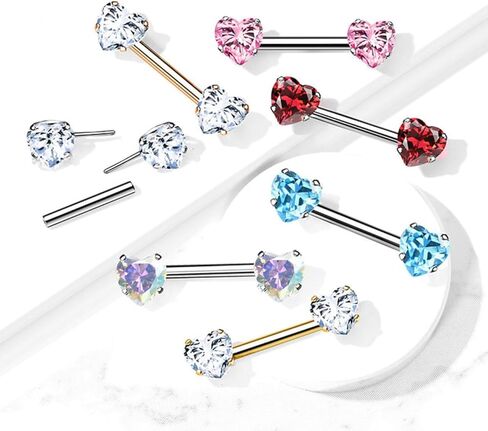 2PCS 316L Surgical Steel 14G Nipple Barbells Threadless Push In Prong Set Heart CZ Nipple Rings Bars Nipplerings Piercing Women 12mm 1/2 Inch in Saudi Arabia