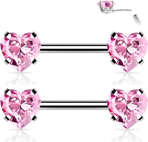 2PCS 316L Surgical Steel 14G Nipple Barbells Threadless Push In Prong Set Heart CZ Nipple Rings Bars Nipplerings Piercing Women 12mm 1/2 Inch in Saudi Arabia
