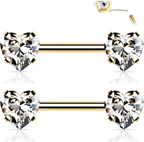 2PCS 316L Surgical Steel 14G Nipple Barbells Threadless Push In Prong Set Heart CZ Nipple Rings Bars Nipplerings Piercing Women 12mm 1/2 Inch in Saudi Arabia