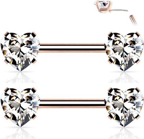 2PCS 316L Surgical Steel 14G Nipple Barbells Threadless Push In Prong Set Heart CZ Nipple Rings Bars Nipplerings Piercing Women 12mm 1/2 Inch in Saudi Arabia