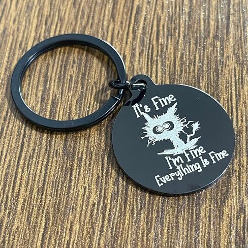 Funny Quirky Cat Keychain It's Fine I’m Fine Everything is Fine keyrings Uplifting Inspirational Positive Gifts in Saudi Arabia