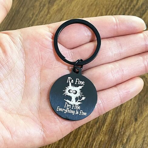 Funny Quirky Cat Keychain It's Fine I’m Fine Everything is Fine keyrings Uplifting Inspirational Positive Gifts in Saudi Arabia
