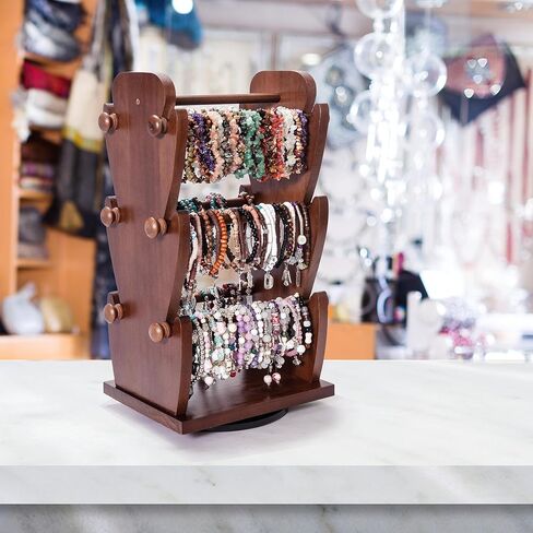حامل سوار مجوهرات خشبي دوار على الوجهين مع 6 حوامل قابلة للإزالة - منظم أساور من 3 طبقات مثالي لتنظيم وعرض الأساور والساعات والإكسسوارات in Kuwait