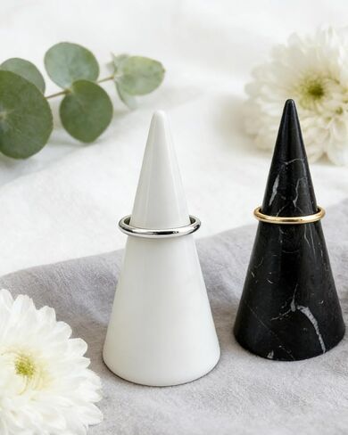 Natural Marble Ring Tower Cone Holder for Engagement Wedding Rings Jewelry Display Stand Room Decor Black in Saudi Arabia