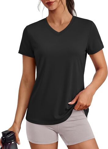 MAGCOMSEN Women's T Shirts V-Neck Short Sleeve UPF 50+ Sun Protection Performance Quick Dry Workout Athletic Shirts Tee Tops in Kuwait