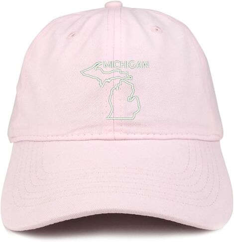 Trendy Apparel Shop Michigan Text State Outline State Embroidered Cotton Dad Hat in Saudi Arabia
