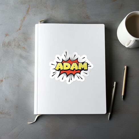 ملصق اسم الكتاب الهزلي Adam - ملصق فينيل مقاوم للماء لمصد السيارة والكمبيوتر المحمول وزجاجة المياه والجدار والنافذة، مقاس - جانب أطول 6 بوصات in Saudi Arabia