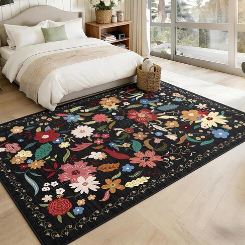 6x9 Area Rugs for Living Room, Floral Washable Rug Vintage Large Soft Boho Non-Slip Carpet Indoor Floor Carpets for Bedroom Dining Room Nursery Home Office in Saudi Arabia