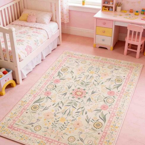 6x9 Area Rugs for Living Room, Floral Washable Rug Vintage Large Soft Boho Non-Slip Carpet Indoor Floor Carpets for Bedroom Dining Room Nursery Home Office in Saudi Arabia