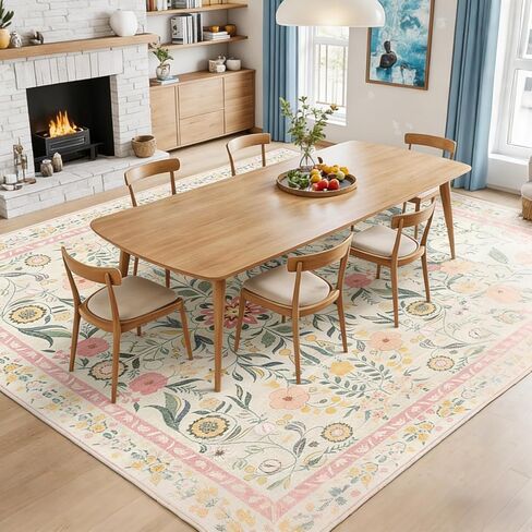 6x9 Area Rugs for Living Room, Floral Washable Rug Vintage Large Soft Boho Non-Slip Carpet Indoor Floor Carpets for Bedroom Dining Room Nursery Home Office in Saudi Arabia