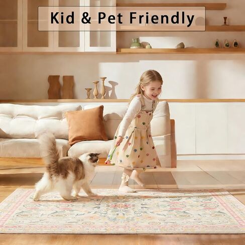 6x9 Area Rugs for Living Room, Floral Washable Rug Vintage Large Soft Boho Non-Slip Carpet Indoor Floor Carpets for Bedroom Dining Room Nursery Home Office in Saudi Arabia