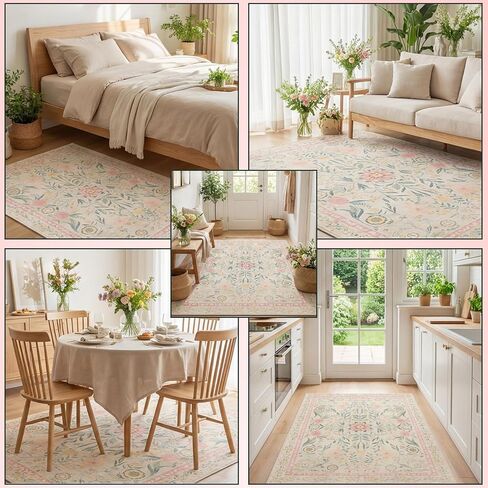 6x9 Area Rugs for Living Room, Floral Washable Rug Vintage Large Soft Boho Non-Slip Carpet Indoor Floor Carpets for Bedroom Dining Room Nursery Home Office in Saudi Arabia