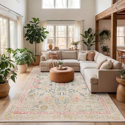 6x9 Area Rugs for Living Room, Floral Washable Rug Vintage Large Soft Boho Non-Slip Carpet Indoor Floor Carpets for Bedroom Dining Room Nursery Home Office in Saudi Arabia