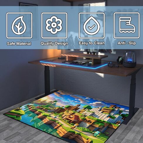 Block Game Rug Teen Kids Carpet, Pixel Games Scene Decoration Mat, Washable Cube Block Game Rugs for Boy’s Bedroom Living Room Playroom, Non-Slip Children Gaming Area Rugs (Green Village, 60" x 40") in Saudi Arabia