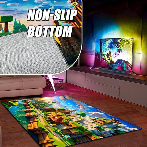 Block Game Rug Teen Kids Carpet, Pixel Games Scene Decoration Mat, Washable Cube Block Game Rugs for Boy’s Bedroom Living Room Playroom, Non-Slip Children Gaming Area Rugs (Green Village, 60" x 40") in Saudi Arabia