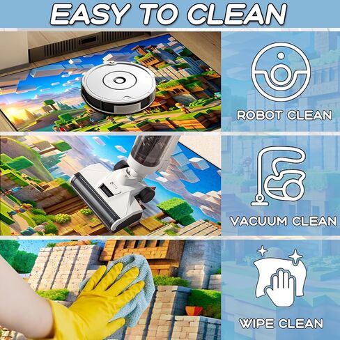 Block Game Rug Teen Kids Carpet, Pixel Games Scene Decoration Mat, Washable Cube Block Game Rugs for Boy’s Bedroom Living Room Playroom, Non-Slip Children Gaming Area Rugs (Green Village, 60" x 40") in Saudi Arabia