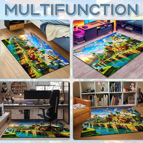 Block Game Rug Teen Kids Carpet, Pixel Games Scene Decoration Mat, Washable Cube Block Game Rugs for Boy’s Bedroom Living Room Playroom, Non-Slip Children Gaming Area Rugs (Green Village, 60" x 40") in Saudi Arabia
