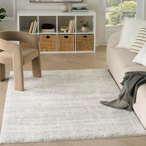 سجادة Nourison Home Modern Shag باللون الرمادي العاجي مقاس 5'3" × 7' - سهلة التنظيف، غير قابلة للتساقط، غرفة النوم، غرفة المعيشة، غرفة الطعام، المطبخ (5' × 7') in Saudi Arabia