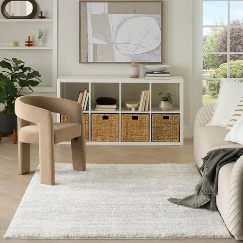 سجادة Nourison Home Modern Shag باللون الرمادي العاجي مقاس 5'3" × 7' - سهلة التنظيف، غير قابلة للتساقط، غرفة النوم، غرفة المعيشة، غرفة الطعام، المطبخ (5' × 7') in Saudi Arabia