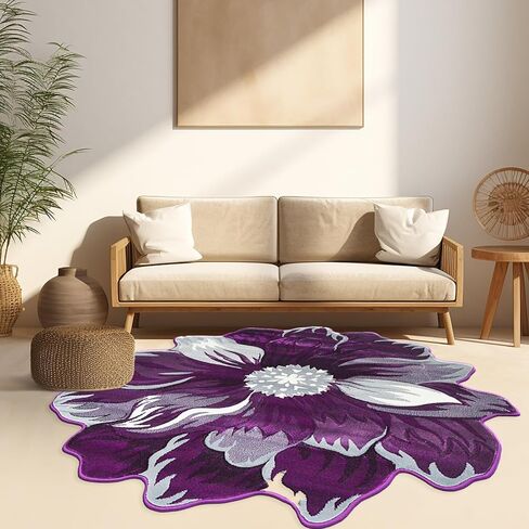Flower Rug 5ft Round Area Rugs Cute Plush Flower Shaped Rug Circle Girly for Bedroom Floor Living Room Carpet 305 Purple in Saudi Arabia
