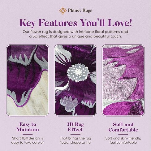 Flower Rug 5ft Round Area Rugs Cute Plush Flower Shaped Rug Circle Girly for Bedroom Floor Living Room Carpet 305 Purple in Saudi Arabia